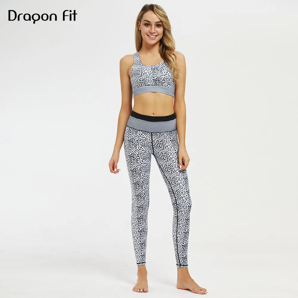 Женский комплект одежды для занятий йогой Dragon Fit эластичный белый леопардовый из