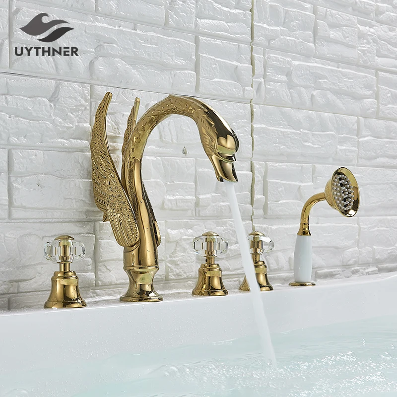 Luxury Gold Bathroom Sink Faucet Basin Mixer Tap Swan Style Vessel Faucet With Hand Shower Bath Faucet Basin Taps Water tap
Luxury Gold Bathroom Sink Faucet Basin Mixer Tap Swan Style Vessel Faucet With Hand Shower Bath Faucet Basin Taps Water tap