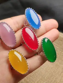 Natural ice-coloured chalcedony inlaid 925 silver (opening) eyeball ring atmosphere
Natural ice-coloured chalcedony inlaid 925 silver (opening) eyeball ring atmosphere
