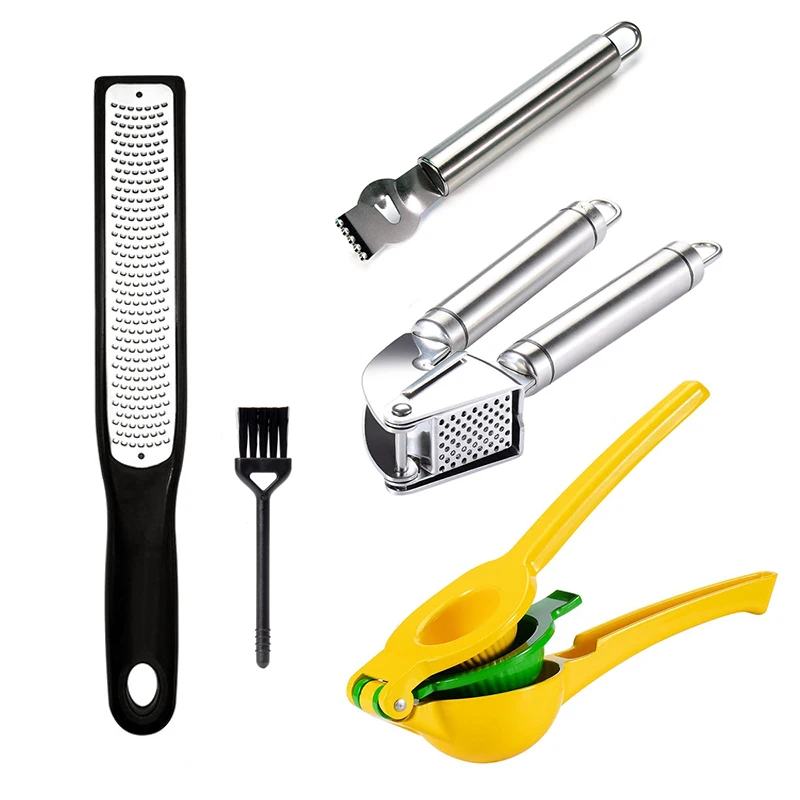 Garlic Press Citrus Squeezer Zester Channel Knife Kitchen Utensil Set 4-pack, Premium Metal Stainless Steel
Garlic Press Citrus Squeezer Zester Channel Knife Kitchen Utensil Set 4-pack, Premium Metal Stainless Steel