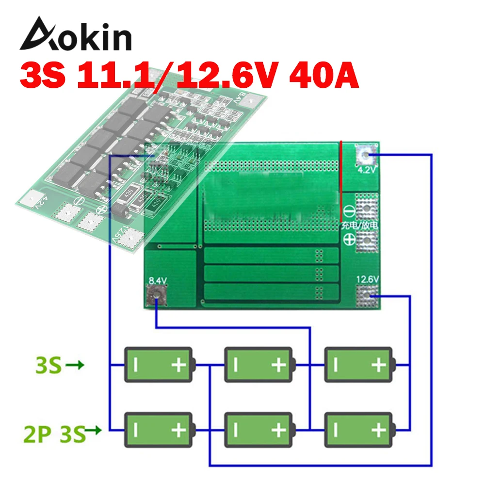 3S 40A BMS 11.1V 12.6V 18650 lithium battery protection Board with Enhance/balanced Version for drill 40A current diy kit Aokin
3S 40A BMS 11.1V 12.6V 18650 lithium battery protection Board with Enhance/balanced Version for drill 40A current diy kit Aokin