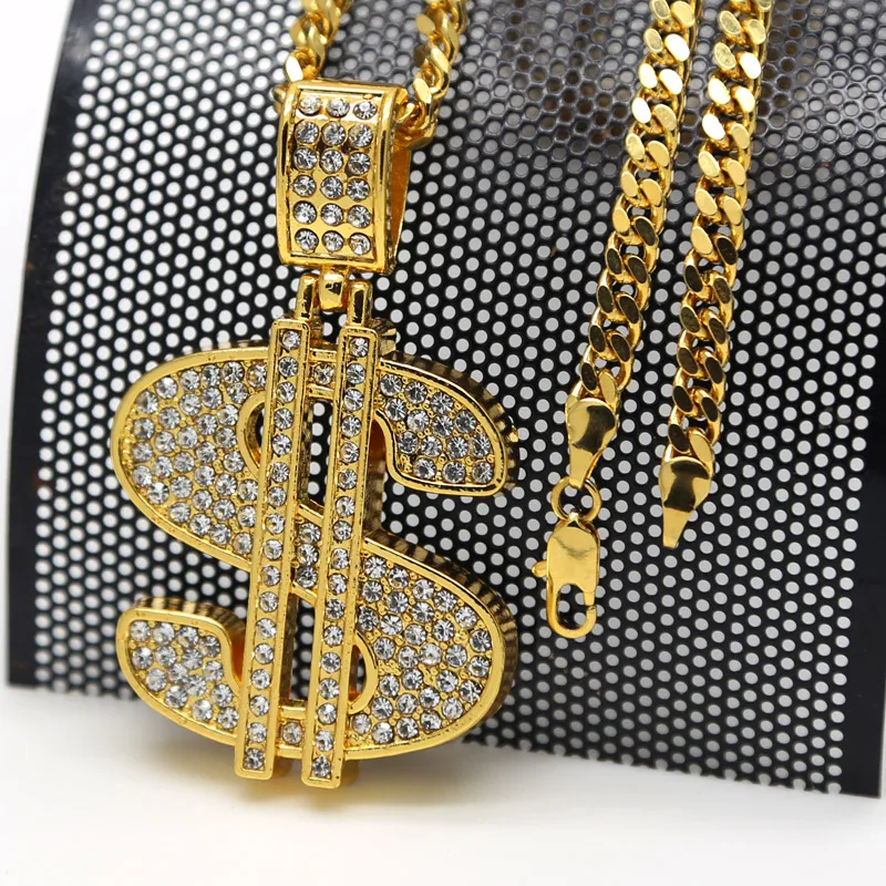 Men Hip Hop pure gold color Pve Crystal Dollar Sign Money Rich Pendant Necklace Iced Out fashion mens hophip Necklace jewelry
Men Hip Hop pure gold color Pve Crystal Dollar Sign Money Rich Pendant Necklace Iced Out fashion mens hophip Necklace jewelry