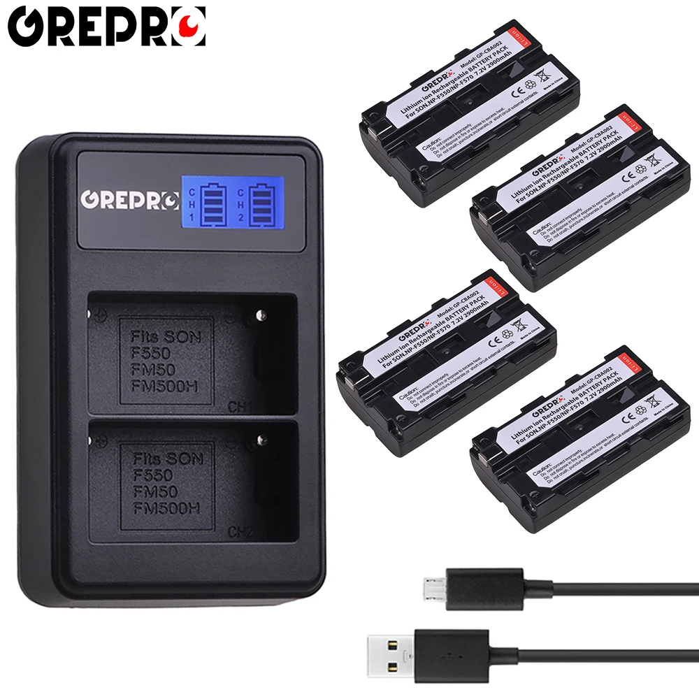 GREPRO 4pcs 2900mAh Battery NP F550 NP-F550 NP-F330 NP F330 Camera Battery+USB LCD Dual Charger for Sony NP-F550 NP-750 Bateria
GREPRO 4pcs 2900mAh Battery NP F550 NP-F550 NP-F330 NP F330 Camera Battery+USB LCD Dual Charger for Sony NP-F550 NP-750 Bateria