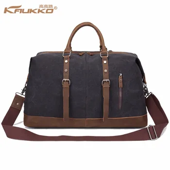 

Original KAUKKO Canvas Leather Men Travel Bags Carry on Luggage Bags Men Duffel Bags Travel Tote Large Weekend Bag Overnight