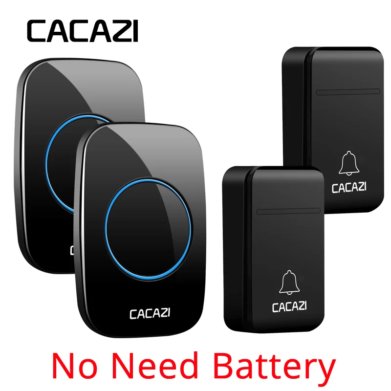 

CACAZI FA12 Wireless self-powered Doorbell Waterproof Cordless Door Bell Chime Kit with LED Light Operating 200M Range 38 Chimes