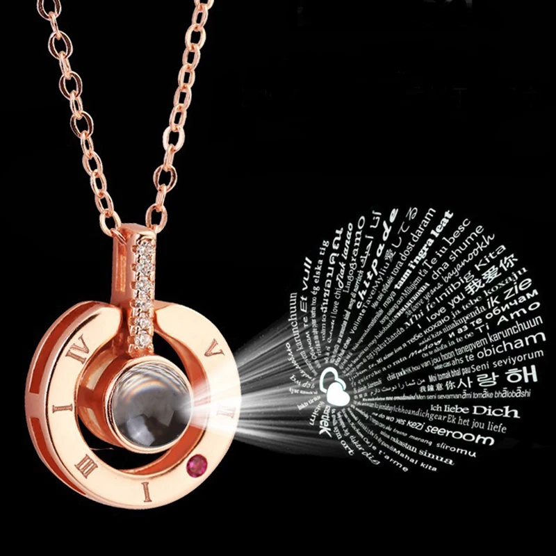 Silver & Rose Gold 100 Languages I Love You Projection Pendant Necklaces Fashion Romantic Lover Memory Wedding Party Necklaces
Silver & Rose Gold 100 Languages I Love You Projection Pendant Necklaces Fashion Romantic Lover Memory Wedding Party Necklaces