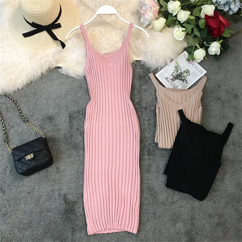 New V Neck Slim Summer Sexy Knit Midi Dress Spaghetti Strap Vestido De Festa Women Casual Party Bodycon Knee-Length Vestidos
New V Neck Slim Summer Sexy Knit Midi Dress Spaghetti Strap Vestido De Festa Women Casual Party Bodycon Knee-Length Vestidos