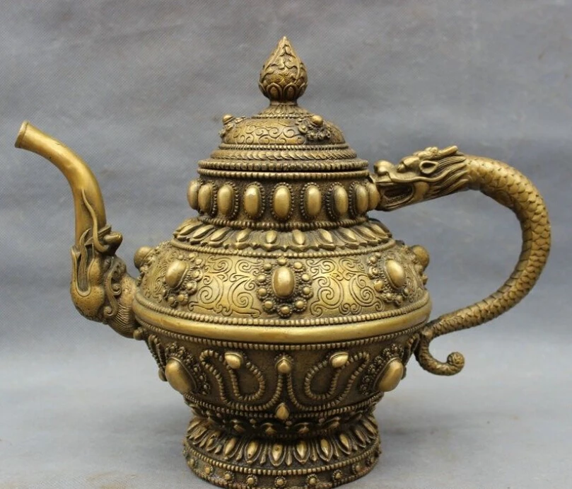 12" Folk Chinese Bronze Dragon Head Statue Buddhism Style Teapot Wine Pot Flagon
12" Folk Chinese Bronze Dragon Head Statue Buddhism Style Teapot Wine Pot Flagon