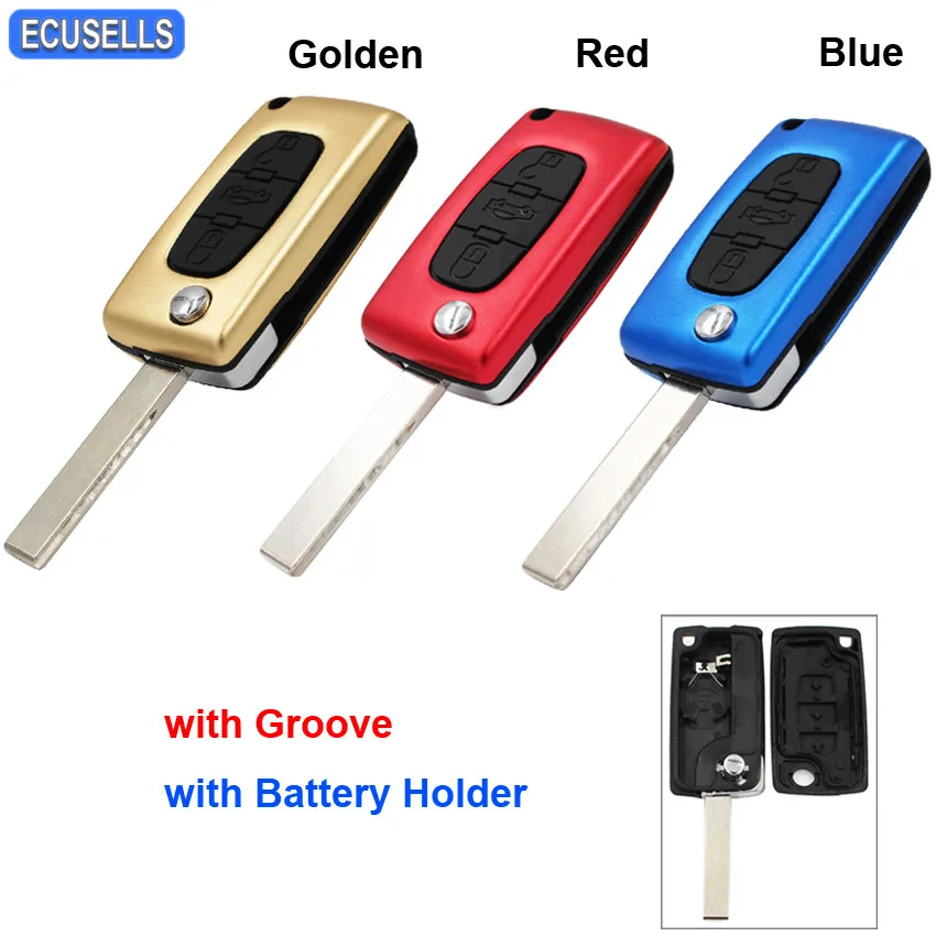 3 Button Metal Style Flip Remote Key Shell Case for Peugeot 107 207 307 308 407 408 with Groove & Battery Holder Golden/Blue/Red
3 Button Metal Style Flip Remote Key Shell Case for Peugeot 107 207 307 308 407 408 with Groove & Battery Holder Golden/Blue/Red
