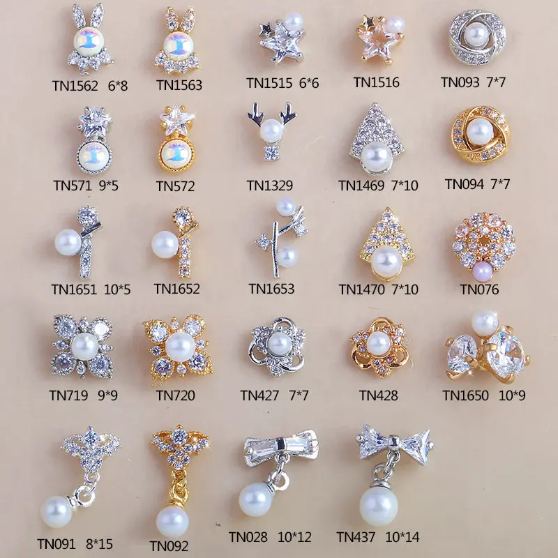 

5pcs 3D alloy Pearl Zircon Nail art Accessories luxury zircon crystal big nails jewelry top-level nail beauty Charms