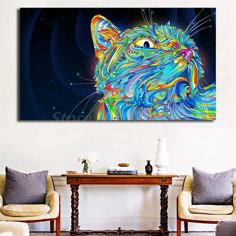 Psychedelic Trippy Cat Wall Art Canvas Abstract Posters