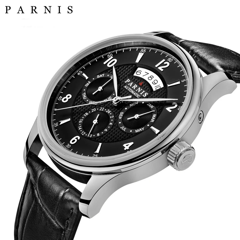 Parnis 43mm Mechanical Watches Men Automatic Sapphire Crystal 5BAR Black Dial Silver Top Brand Luxury Timepieces erkek kol saati
Parnis 43mm Mechanical Watches Men Automatic Sapphire Crystal 5BAR Black Dial Silver Top Brand Luxury Timepieces erkek kol saati
