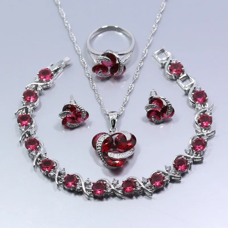 925 Silver Four Piece Jewelry Set Wedding Bridal Rose Red Crystal Ring Size 6/7/8/9/10 Bracelet 18CM Free Gift Z29
925 Silver Four Piece Jewelry Set Wedding Bridal Rose Red Crystal Ring Size 6/7/8/9/10 Bracelet 18CM Free Gift Z29