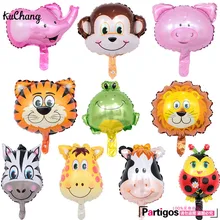 10pcs Lot Mini Zebra Tiger Monkey Lion Deer Cow Ladybug Animals Head Foil Balloons Animal