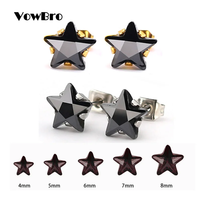 VowBro Jewelry Black Star Stud Earrings for Women Girls Stainless Steel Cute Crystal Kids Accessories | Украшения и аксессуары
