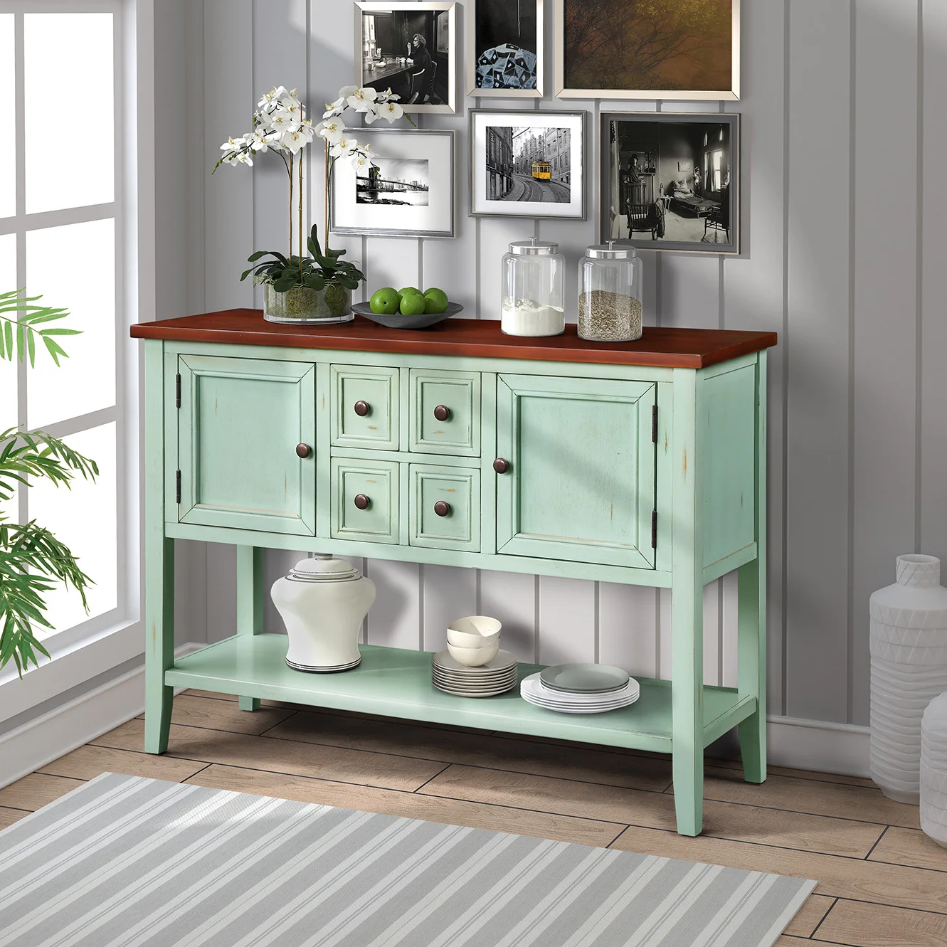Console Table Buffet Sideboard Sofa Table for Entryway Console Table with Four Storage Drawers Two Cabinets and Bottom Shelf
Console Table Buffet Sideboard Sofa Table for Entryway Console Table with Four Storage Drawers Two Cabinets and Bottom Shelf