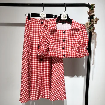 2019 Vintage French Girl Red Plaid Puff Sleeve Short Top Shirt + High Waist Buckle Skirt Two-Piece Set
2019 Vintage French Girl Red Plaid Puff Sleeve Short Top Shirt + High Waist Buckle Skirt Two-Piece Set