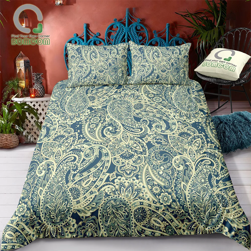 

BOMCOM 3D Digital Printing Bedding Set Cymbidium Vine Peisley Traditional Indian Paisley 3-Pieces Duvet Cover Sets 100% Microfib