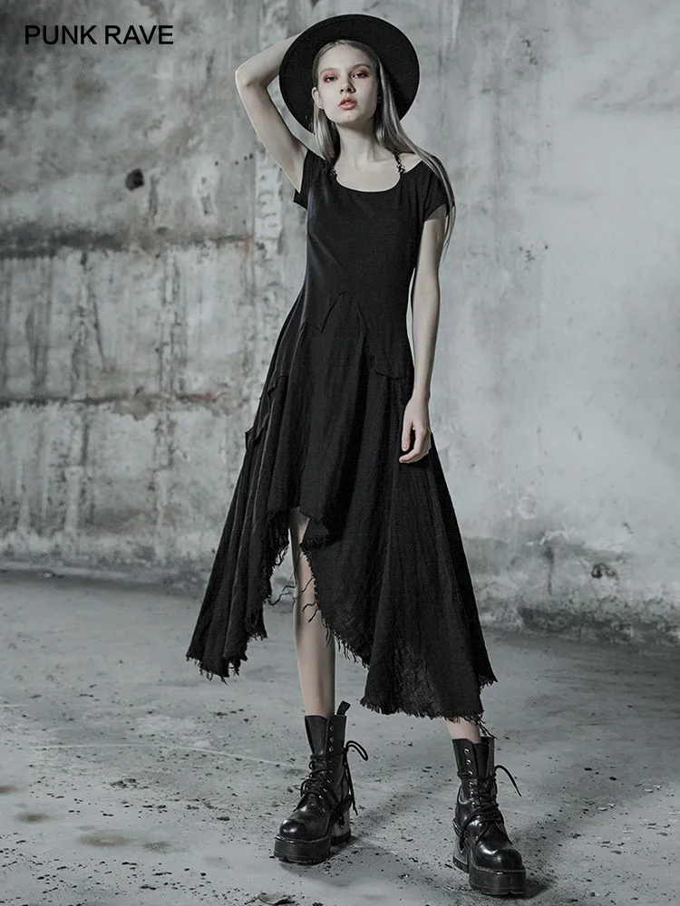 PUNK RAVE Women's Black Lace Spliced Gothic Short Sleeves Black Dress Off Shoulder Party Fashion Irregular Young Girls Dress
PUNK RAVE Women's Black Lace Spliced Gothic Short Sleeves Black Dress Off Shoulder Party Fashion Irregular Young Girls Dress