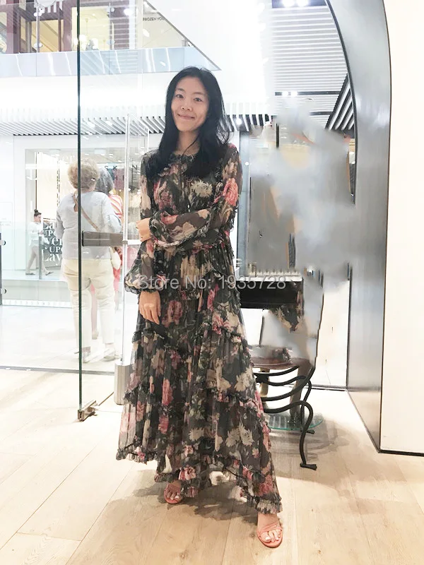 2018 New Silk Charcoal Floral Print Ruffle Maxi Dress With Shoestring Neck Tie & Matching Slip - Ladies Iris Ruffle Resort Dress
2018 New Silk Charcoal Floral Print Ruffle Maxi Dress With Shoestring Neck Tie & Matching Slip - Ladies Iris Ruffle Resort Dress