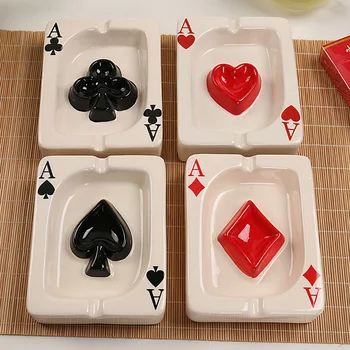 

Fashion Mini Poker Style Ceramics Ashtray Living Room Office Bathroom Desk Ashtrays Ash Storage Tray Boxes And Organizer Smoking