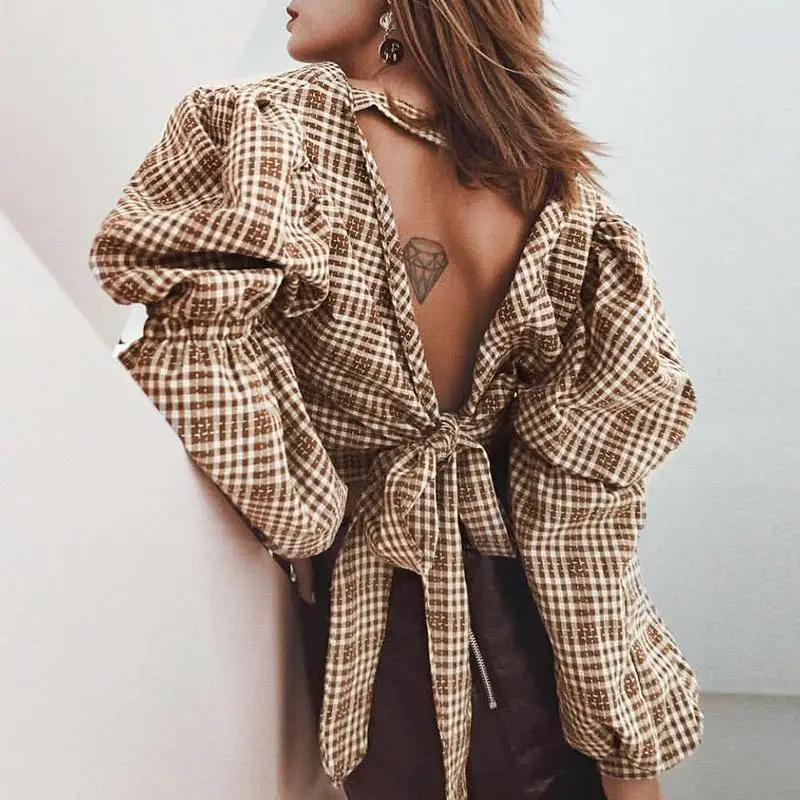 Aartiee Plaid blouses femininas elegant Dress women Sexy backless women top Vintage shirt female 2019 Autumn Puff sleeve blouse
Aartiee Plaid blouses femininas elegant Dress women Sexy backless women top Vintage shirt female 2019 Autumn Puff sleeve blouse