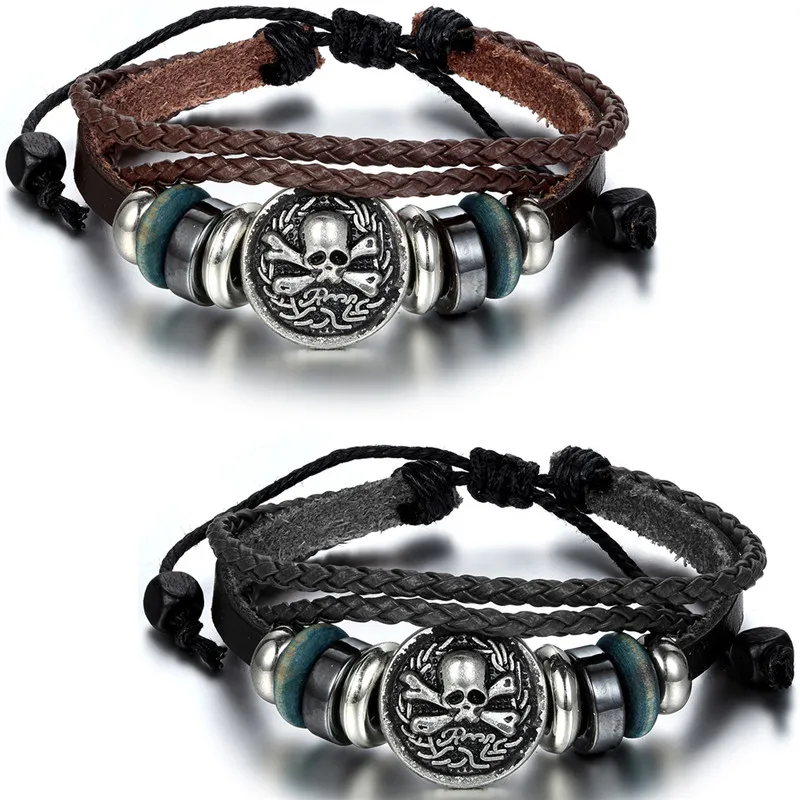 2017 Charm Bangle Vintage Multilayer Skull Leather Braided Cuff Bracelet Punk Men Bracelets & bangles pulseiras masculinas
2017 Charm Bangle Vintage Multilayer Skull Leather Braided Cuff Bracelet Punk Men Bracelets & bangles pulseiras masculinas