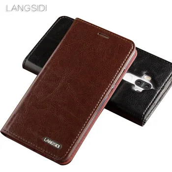 

LANGSIDI Flip three card oil wax skin phone holster For iPhone 11 pro max 6s 7 8 plus phone case stand for iphone x xr xs max