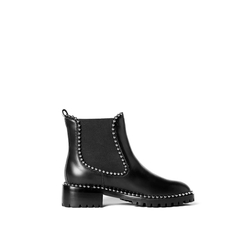 Luxury Brand Designer Genuine Leather Chelsea Boots Pointed Toe Metal Decoration With Rivet Solid Med Hoof Heels Booties Woman
Luxury Brand Designer Genuine Leather Chelsea Boots Pointed Toe Metal Decoration With Rivet Solid Med Hoof Heels Booties Woman