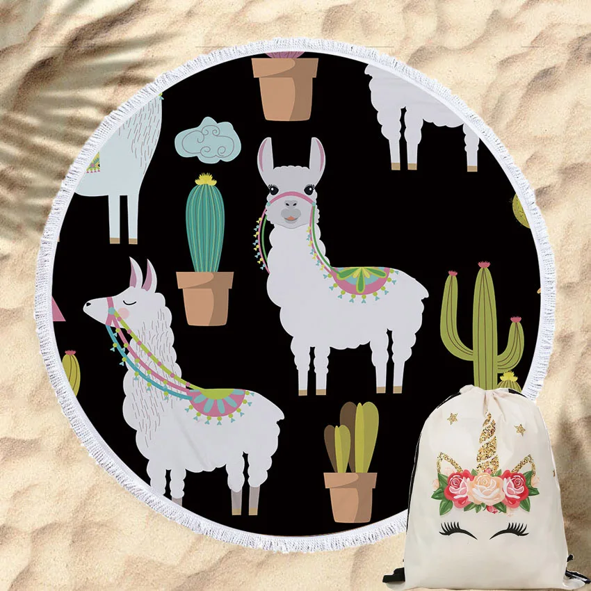 Alpaca Summer Round Beach Towel Microfiber Towels with Drawstring Backpack Bag Yoga Mat Blanket with Tassels Mare Strandtuch
Alpaca Summer Round Beach Towel Microfiber Towels with Drawstring Backpack Bag Yoga Mat Blanket with Tassels Mare Strandtuch