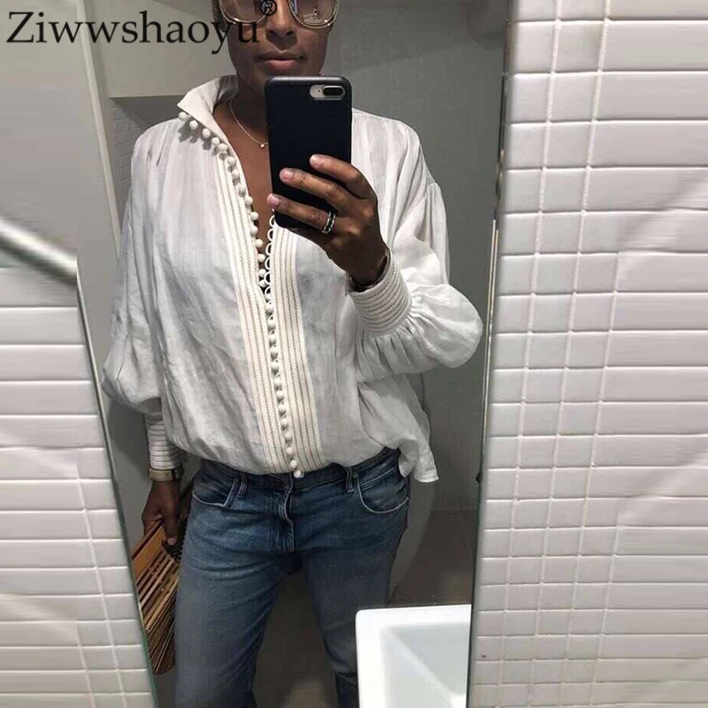 Ziwwshaoyu Beach Vacation Cotton Linen shirt Stand Button Solid Loose Blouse Spring and summer new women
Ziwwshaoyu Beach Vacation Cotton Linen shirt Stand Button Solid Loose Blouse Spring and summer new women