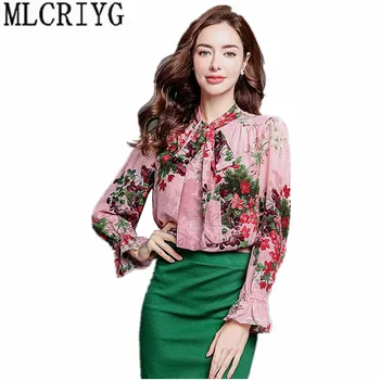 Spring 100% Silk Women's Shirt Flare Sleeve Floral Blouse Office Womens Tops and Blouses Clothes blusas mujer de moda 2019 YQ069
Spring 100% Silk Women's Shirt Flare Sleeve Floral Blouse Office Womens Tops and Blouses Clothes blusas mujer de moda 2019 YQ069