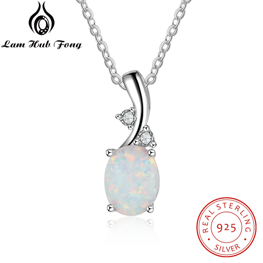 

Elegant 925 Sterling Silver Pendant Necklaces Women Oval White Opal Necklaces with Zircon Wedding Anniversary Gift(Lam Hub Fong)