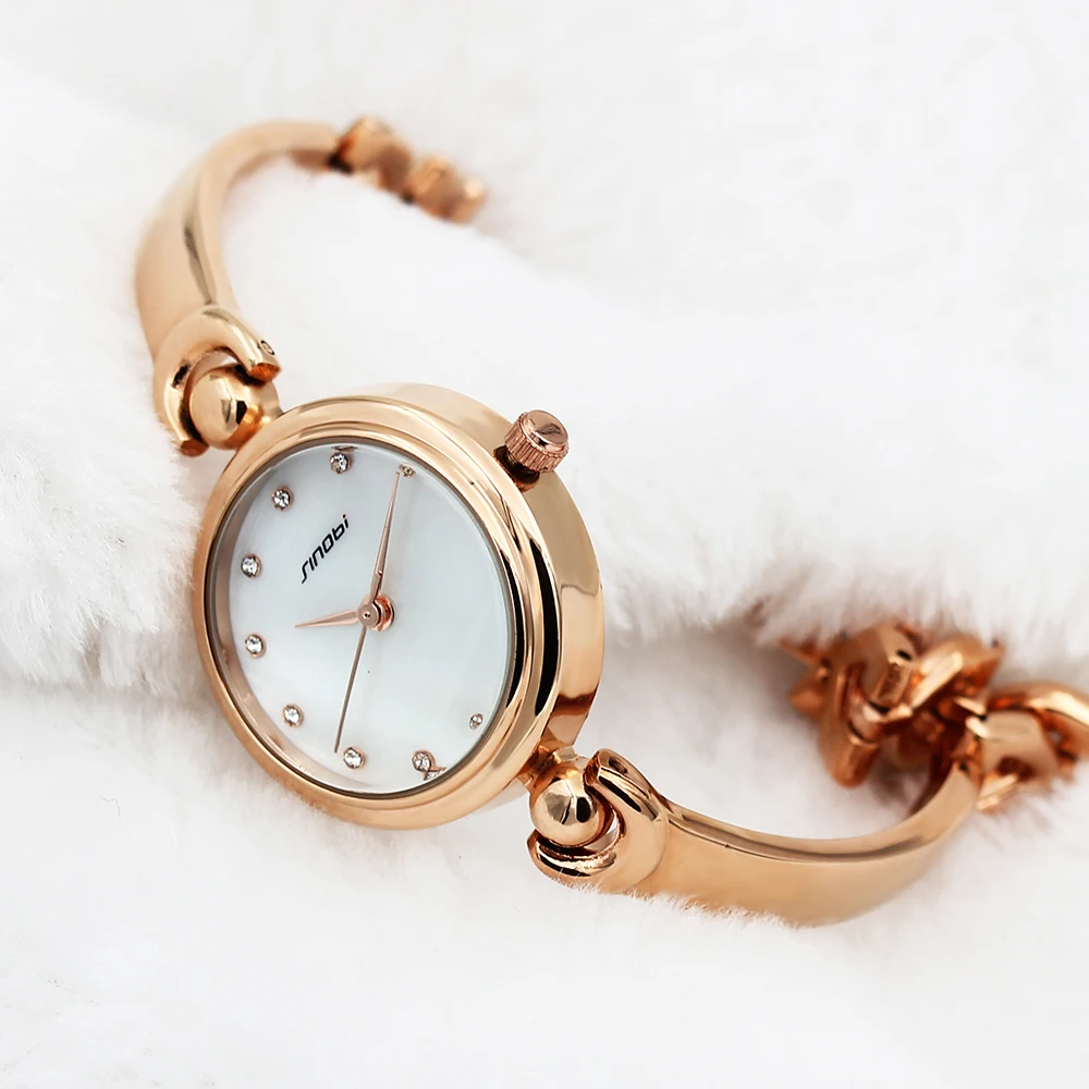 Модные женские часы SINOBI с золотым браслетом роскошные для девушек кристаллами