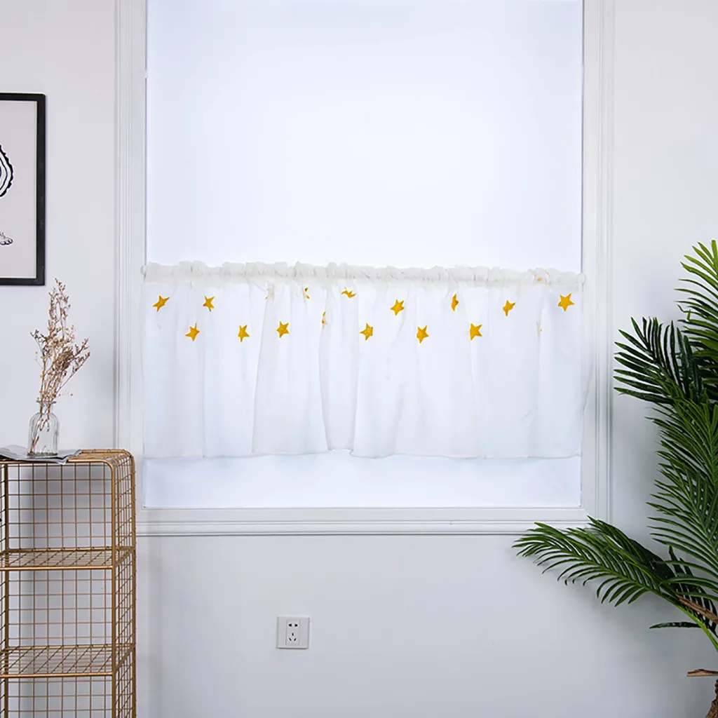 1Pcs Romantic Star Embroidery Voile Curtain Delicate Pelmet Net Curtains Home Window Screening Valance Decoration 100x50cm | Дом и сад