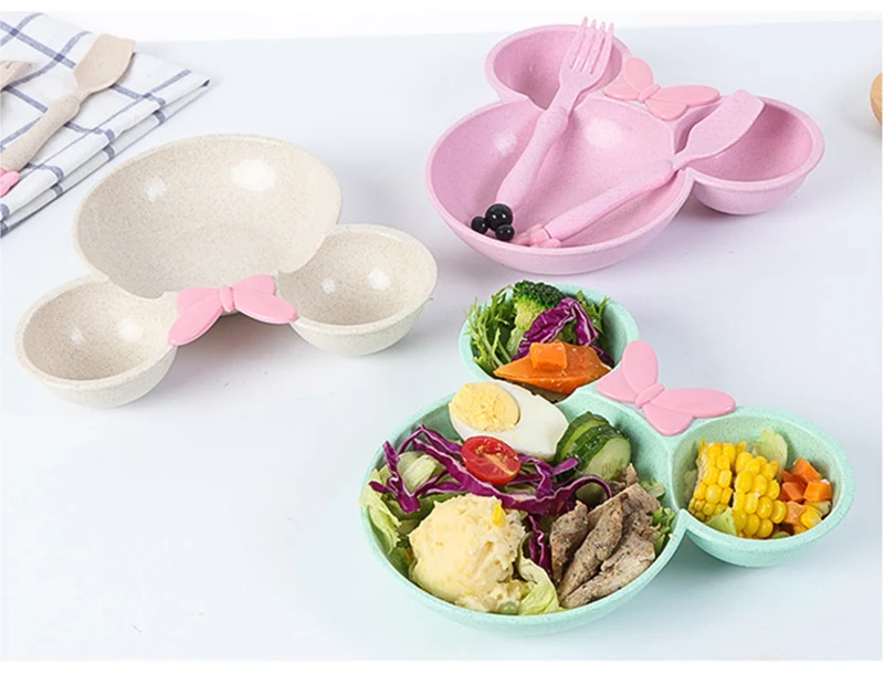 3 PcsSet Baby Food Storage Bamboo Tableware Solid Cute Dishes Kids Plate Bowl Eco-friendly Children Training Dinnerware BB5077 (7)