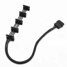 Alta qualidade 1 pcs prático durável servidor de computador 4 pinos ide molex 1 a 5 cabo de alimentação sata adaptador divisor cabos 18awg preto 40cm(China)