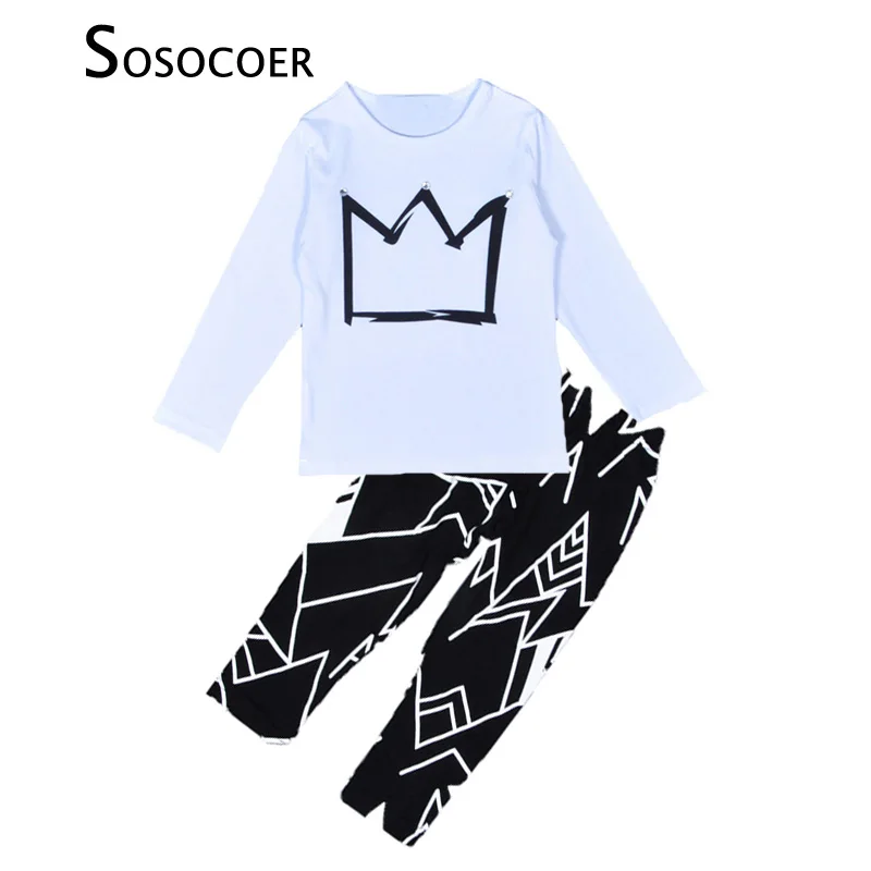SOSOCOER Baby Boy Clothes Sets Crown Pattern White Long T Shirt+Black Geometry Pants Autumn 2pcs Cartoon Kids Boys Clothing Set
SOSOCOER Baby Boy Clothes Sets Crown Pattern White Long T Shirt+Black Geometry Pants Autumn 2pcs Cartoon Kids Boys Clothing Set