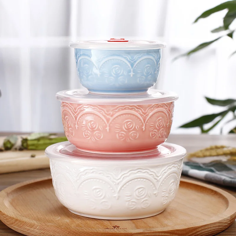 Ceramic Bone China Storage Bowl Set (3 Pcs) with Engraving Rose Pattern for Fruit and Food Kitchen Cooking
Ceramic Bone China Storage Bowl Set (3 Pcs) with Engraving Rose Pattern for Fruit and Food Kitchen Cooking