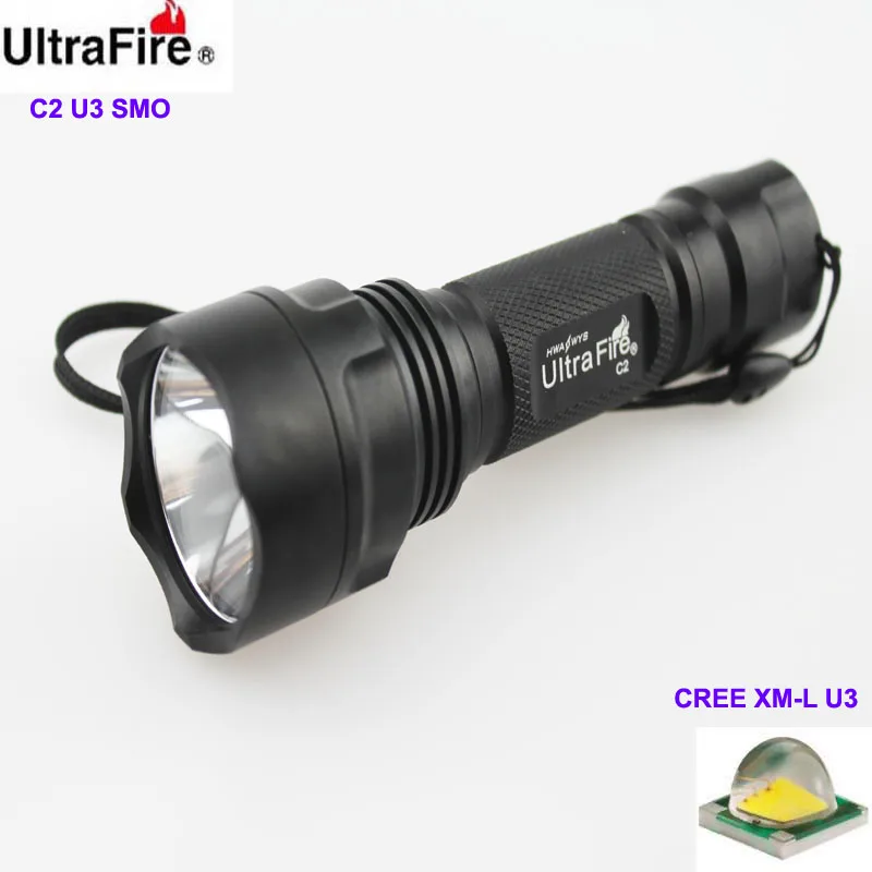 

U-F C2 CREE XM-L U3 1300lm Cool White Light 3-Mode High>Middle>Low SMO LED Flashlight (1 x 18650)