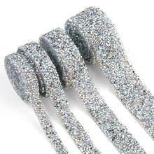 1 חצר לקצץ תיקוני קריסטל AB Strass תיקון חם ריינסטון מוליך קלטת סרט עם Rhinestones ברזל על אפליקציות עבור שמלות(China)