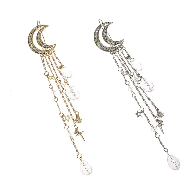 ZN Charming Crystal Moon Hair Clip Tassels Long Hair Accessories Femme Bijoux Gold/Silver/Rose Gold/Bronze Color 16