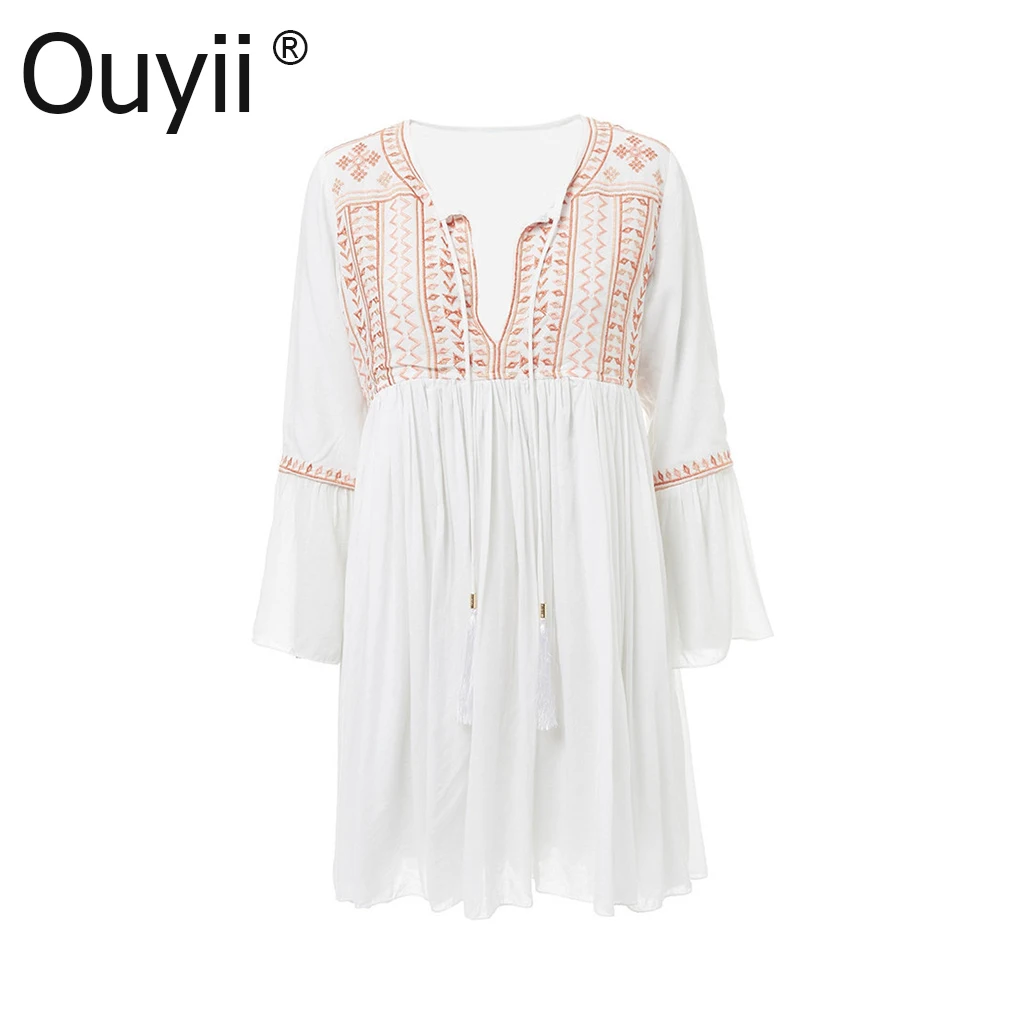 Women's Cover-Up Embroidered Chiffon Beach Outerwear Holiday Bikini Blouse 2019 New Skirt Sunscreen Cover-Ups |