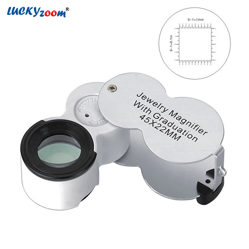 45X Foldable Mini Pocket Microscope Magnifier LED Illuminated UV Currency Detecting Magnifier With Scale Handheld Jewelry Loupe
45X Foldable Mini Pocket Microscope Magnifier LED Illuminated UV Currency Detecting Magnifier With Scale Handheld Jewelry Loupe
