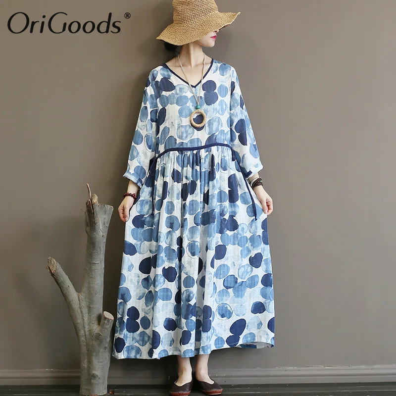 OriGoods Polka Dot V-neck Long Dress Women Cotton Linen Vintage Summer Dress A-line Waisted Dot Print Elegant Dress Robe A388
OriGoods Polka Dot V-neck Long Dress Women Cotton Linen Vintage Summer Dress A-line Waisted Dot Print Elegant Dress Robe A388