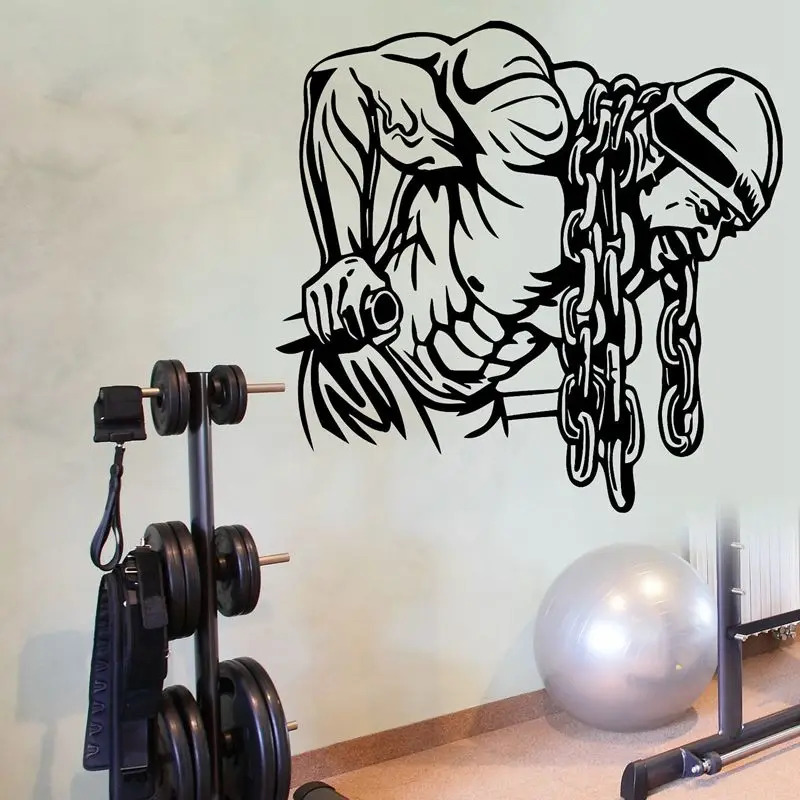 Gym Name Sticker Ironmen Fitness Iron Chain Crossfit Dumbbell Decal Body-building Posters Wall Decals Parede Decor Gym Sticker