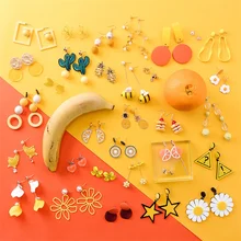 2.5 * Zoete Verse Zomer Serie Oorbellen Meisje Hart Orange Hanger Oorbellen Lange Geometrische Cactus Voedsel Oorbellen Statement Sieraden(China)