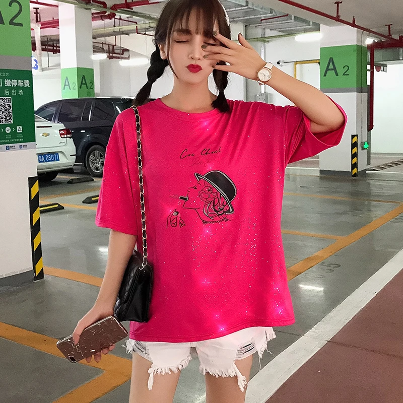 korean Summer Women Casual Sequin T-Shirts Cartoon Printed Round Neck Collar Loose t Shirt Female harajuku Short Sleeve tee Tops
korean Summer Women Casual Sequin T-Shirts Cartoon Printed Round Neck Collar Loose t Shirt Female harajuku Short Sleeve tee Tops