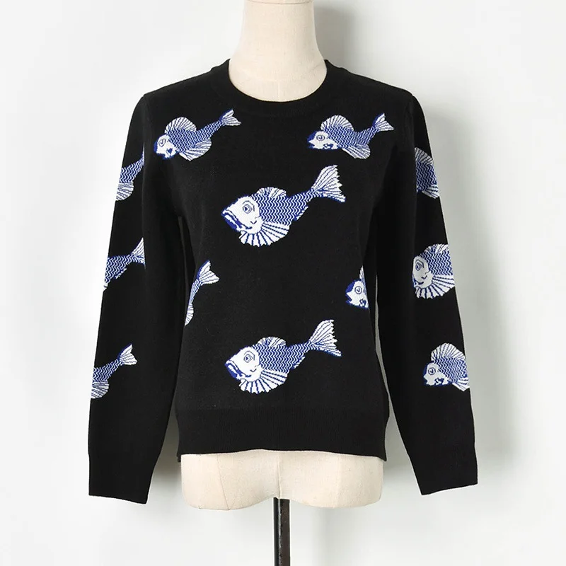 New Sweet Knitted Fishes Jacquard Sweaters Women 2019 Autumn High Street Warm Ladies Pullovers Party Elegant Jumpers Fashion Top
New Sweet Knitted Fishes Jacquard Sweaters Women 2019 Autumn High Street Warm Ladies Pullovers Party Elegant Jumpers Fashion Top