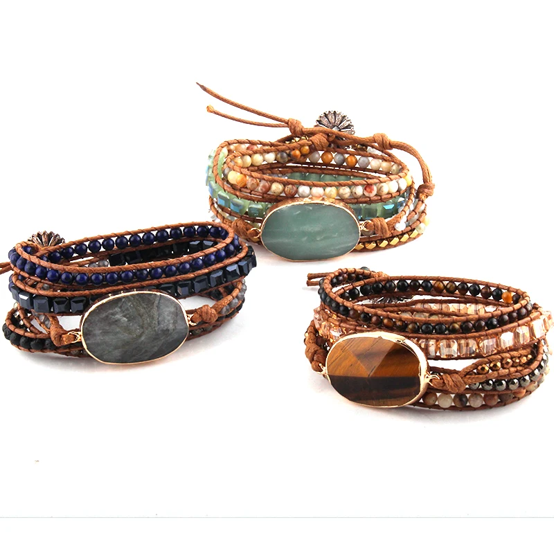 Fashion Women Leather Bracelet Handmade Mixed Natural Stones Crystal Stone Charm 5 Strands Wrap Bracelets DropShippers
Fashion Women Leather Bracelet Handmade Mixed Natural Stones Crystal Stone Charm 5 Strands Wrap Bracelets DropShippers